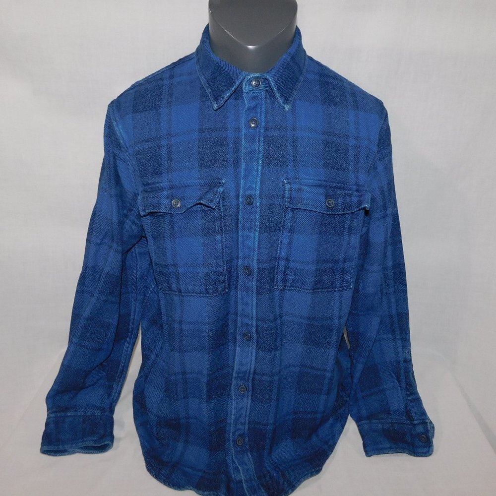 GAP Blue Black Plaid Heavy weight Flannel Work shirt Shacket Mens L 90s
